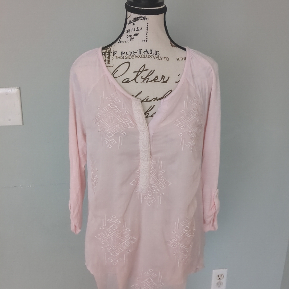**3/$10** RXB Blush Pink Embroidered Blouse Size Small